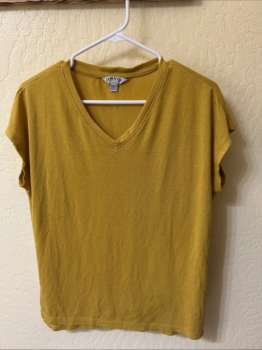 Orvis Mustard Yellow V-Neck Short Sleeve Tee